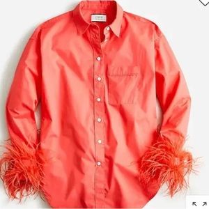 J. Crew Coral Button Down Shirt with Feather Cuffs